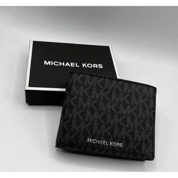 Michael Kors men's Mason Bifold Wallet - Black Logo print - in gift box - Picture 1 of 8